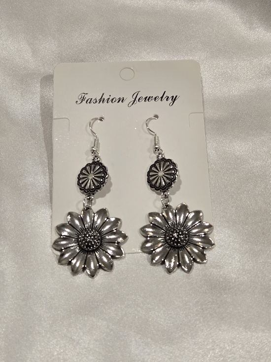 Fashion Jewelry Jewelry - Fashion Jewelry Silver Daisy Double-Drop Dangle Earrings